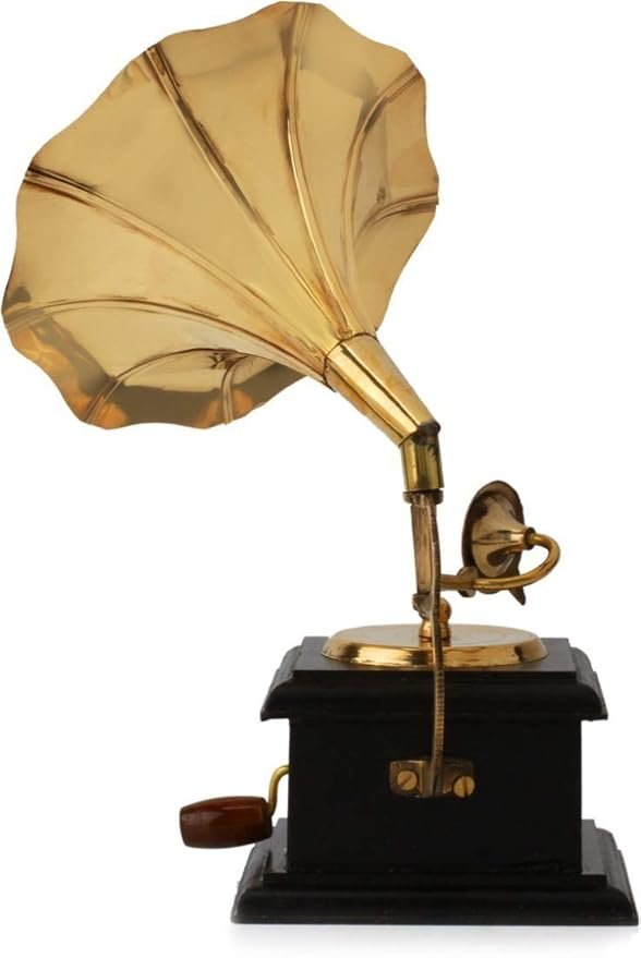 JaipurCrafts Premium Sparkle Square Gramophone Showpiece - 23 cm (Brass, Brown, Gold) (Black, Gold) (Black, Gold) - Image 3