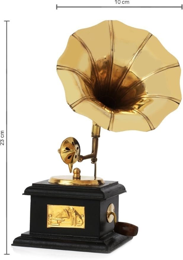 JaipurCrafts Premium Sparkle Square Gramophone Showpiece - 23 cm (Brass, Brown, Gold) (Black, Gold) (Black, Gold) - Image 2