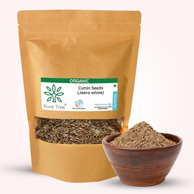 Pure Tree Certified Organic Jeera Seeds | 250 g | Cumin Seeds | Sabut Jeera Whole Spices | Jeelakarra | Zeera | For Curries & Veg