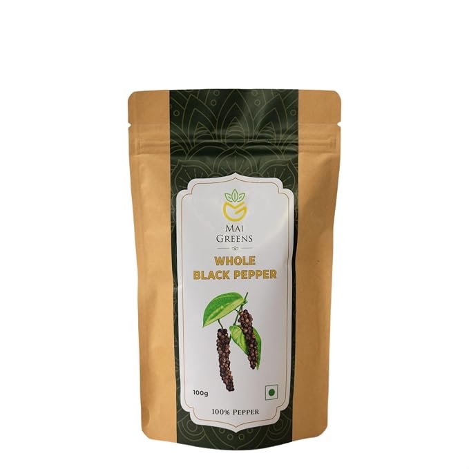 Maigreens Whole Black Pepper - 100g | Tellicherry Special Extra Bold Black Pepper (TGSEB) | Kali Mirch Whole | Best Grade