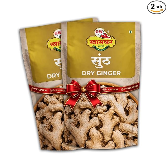 Gw Khamkar Sunth | Whole Dry Ginger | Sukha Adrak Sabut | Whole Indian Spices | Strong Aroma | Organic | Natural and Pure Spices | 100 Gm (Pack of 2)