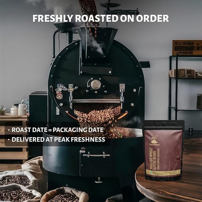 MokkaFarms Roasted Whole Coffee Beans 1Kg | 100% Arabica | Medium Roast, Sundried/Cherry, A/AA Grade | Freshly Roast Estate Coffee | Strong Flavor & Aroma | Farm to Fork Quality | Zip Lock Bag - Image 2