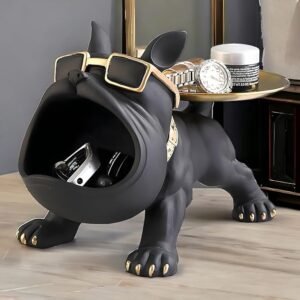 SkyKey Home Decor Bulldog Storage Butler Sculpture Showpiece for Living Room Tray and Bowl Decorative Statue For Gift, Home, Bedroom, Office Desk Decor Storage for Keys, Jewellery, and Trinkets, Black