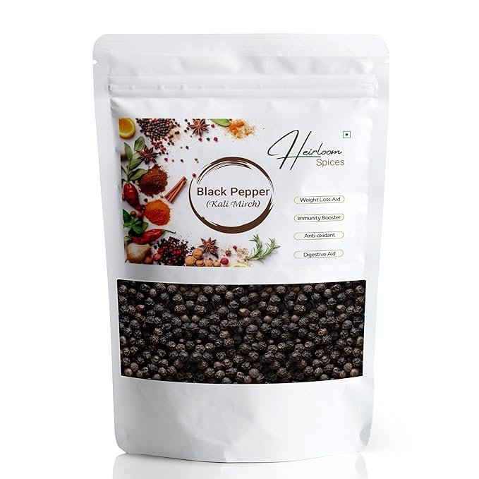 Heirloom Spices Black Pepper 200 grams|Whole Natural From Kerala | Kali Mirch, Premium Pepper, Whole Peppercorn