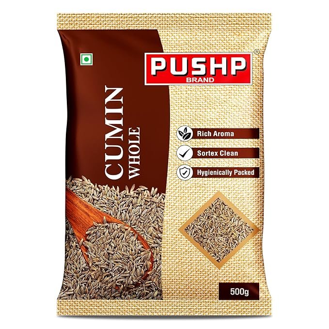 Pushp Whole cumin seeds (Sabut Jeera) | 500g Pouch | Pack of 1 |Premium Cumin Seeds | Aromatic & Flavorful | Ideal for Cooking, Tadka, Seasoning