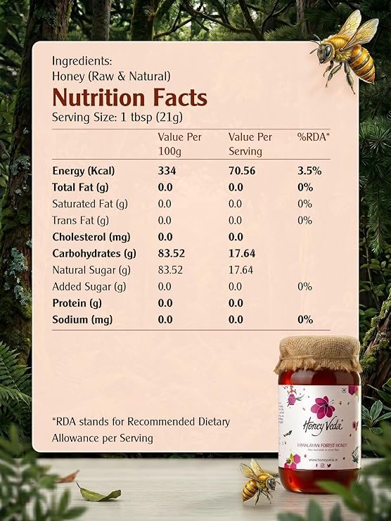 HoneyVeda Himalayan Forest Raw Honey (500g) | Natural Honey | Raw Unprocessed & Unpasteurized Multifloral Indian Nectar for Wellness, Skincare & Healthy Dietary Support (Pack of 1) - Image 3
