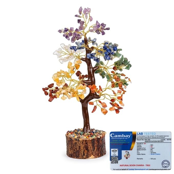 7 Chakra Crystal Tree 300 Beads Certified Natural Stones Feng Shui Bonsai Home Decor Gift Item for Positive Energy and Good Luck