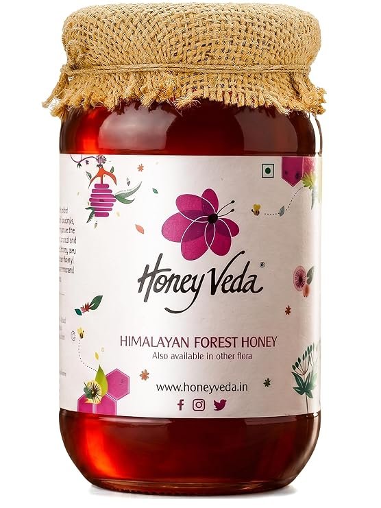 HoneyVeda Himalayan Forest Raw Honey (500g) | Natural Honey | Raw Unprocessed & Unpasteurized Multifloral Indian Nectar for Wellness, Skincare & Healthy Dietary Support (Pack of 1)
