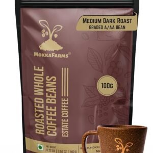 MokkaFarms Roasted Whole Coffee Beans - 100g | 100% Robusta | Medium Dark Roast, Sundried/Cherry, A/AA Grade | Freshly Roast Estate Coffee | Strong Flavor & Aroma | Farm to Fork Quality
