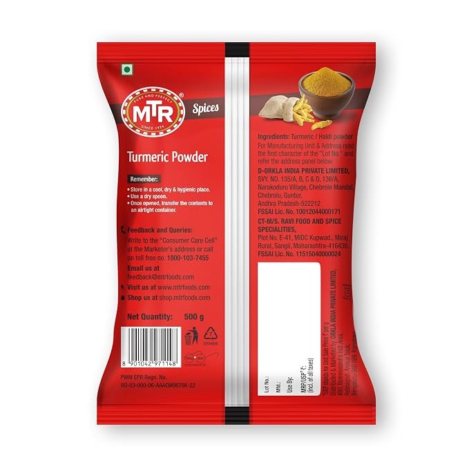 MTR Turmeric Powder 500gm | Quality Turmeric Powder | For all your Indian Meals |Haldi Powder - Image 2