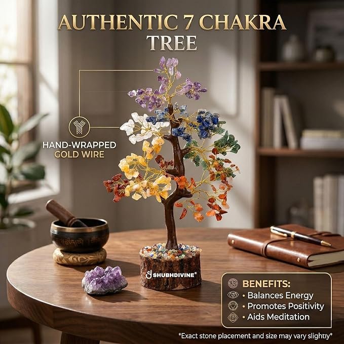 7 Chakra Crystal Tree 300 Beads Certified Natural Stones Feng Shui Bonsai Home Decor Gift Item for Positive Energy and Good Luck - Image 3